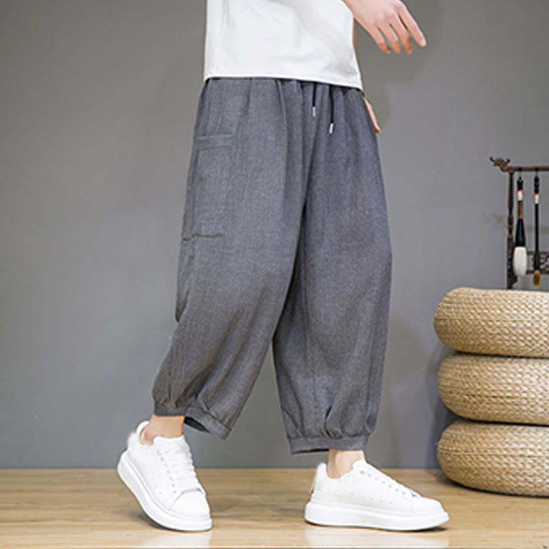 Buddha Stones Casual 7-8 Length Cropped Men's Harem Pants With Side Pockets