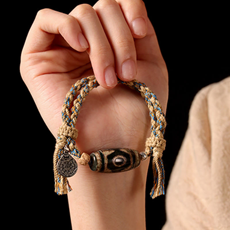 Buddha Stones Handmade Tibetan Dzi Bead Wealth Protection Braided String Bracelet