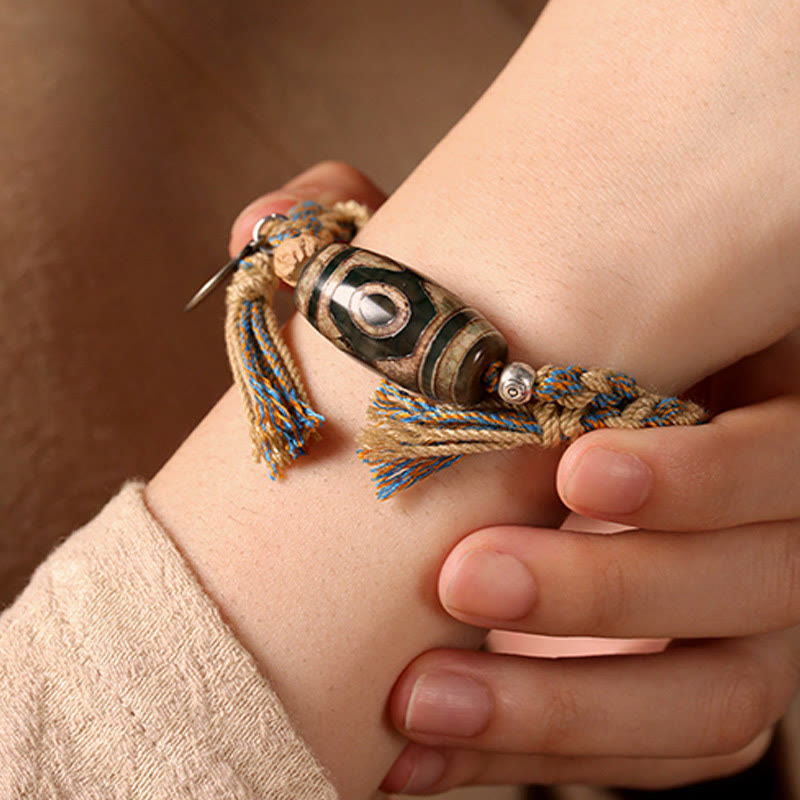 Buddha Stones Handmade Tibetan Dzi Bead Wealth Protection Braided String Bracelet