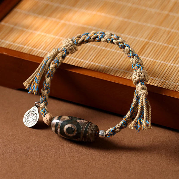 Buddha Stones Handmade Tibetan Dzi Bead Wealth Protection Braided String Bracelet