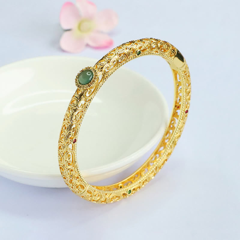 Buddha Stones Cloud Pattern Jade Copper Luck Bracelet Bangle 2.36 IN (60 MM)