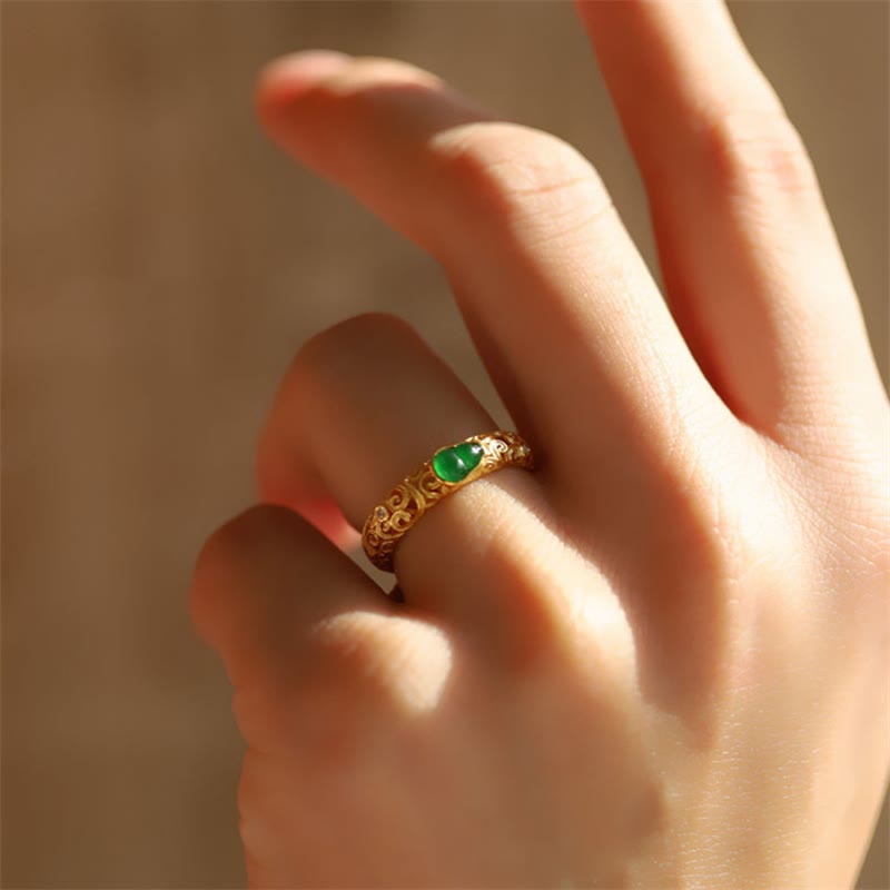 FREE Today: Strength and Wealth Vintage Gourd Green Chalcedony Copper Alloy Ring