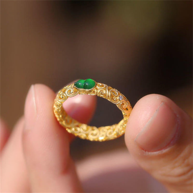 FREE Today: Strength and Wealth Vintage Gourd Green Chalcedony Copper Alloy Ring