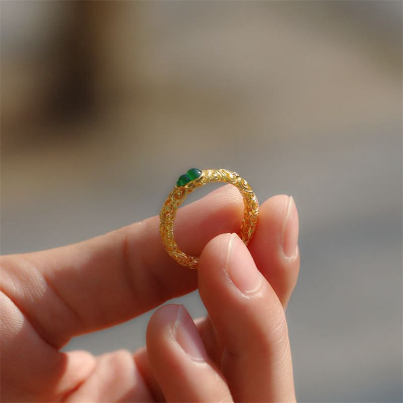 FREE Today: Strength and Wealth Vintage Gourd Green Chalcedony Copper Alloy Ring