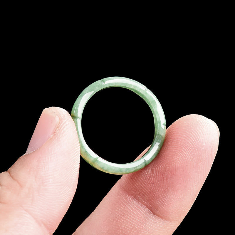 Buddha Stones Natural Bamboo Design Jade Abundance Ring