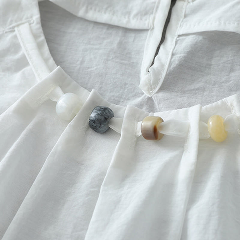 Buddha Stones Beads Crew Neck Design Cotton Short Sleeve Women's Shirt