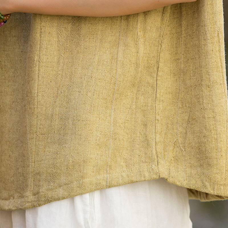 Buddha Stones Summer Tie-dye Buttons Linen Sleeveless Women's Vest