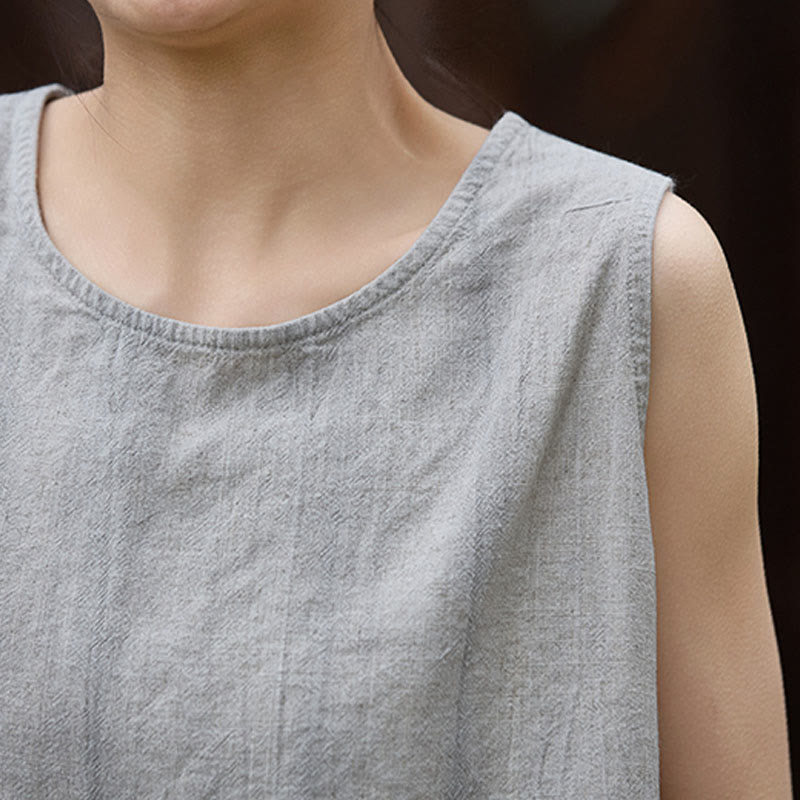 Buddha Stones Summer Tie-dye Linen Crew Neck Sleeveless Women's Vest