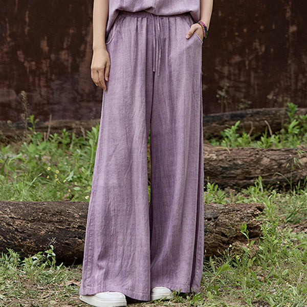 Buddha Stones Casual Tie-Dye Women's Linen Wide Leg Pants With Pockets