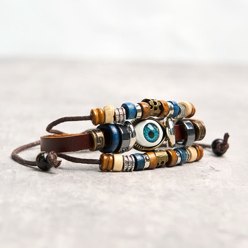 FREE Today: Protection and Blessing Evil Eye Leather Adjustable Bracelet