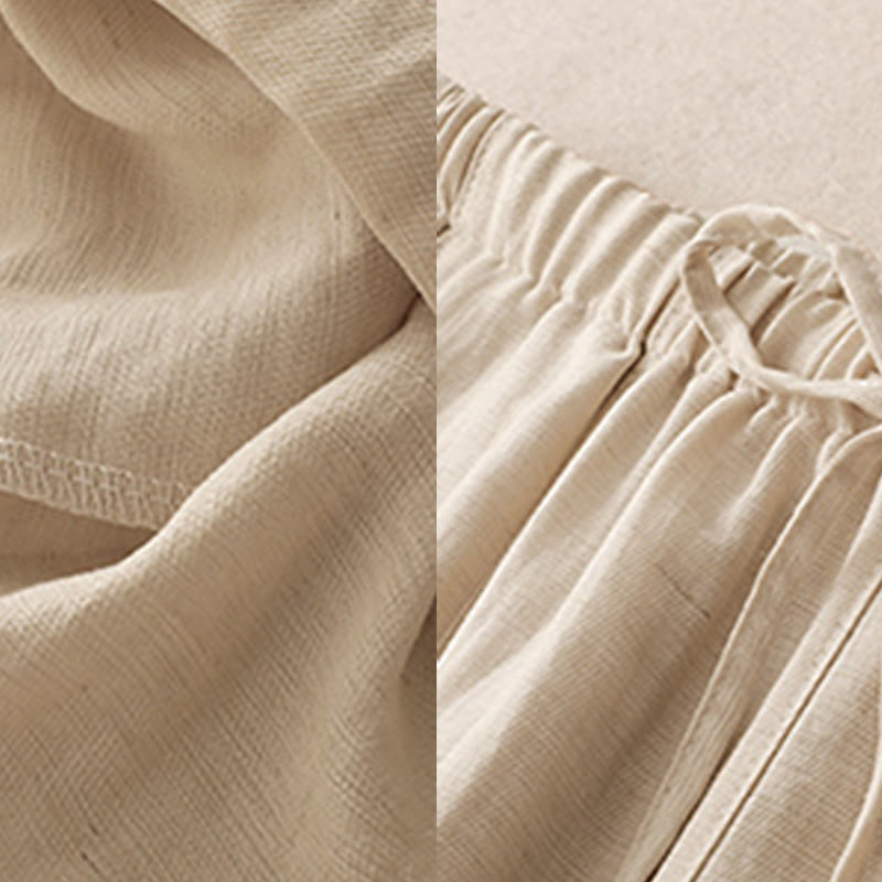 Buddha Stones Summer Drawstring Design Women's Wide Leg Pants With Pockets