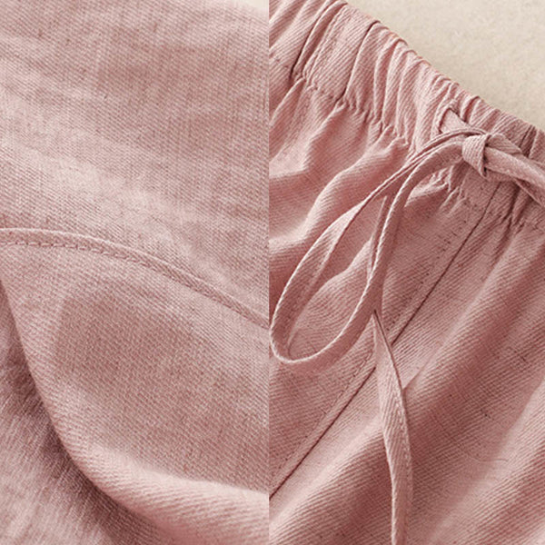 Buddha Stones Summer Drawstring Design Women's Wide Leg Pants With Pockets