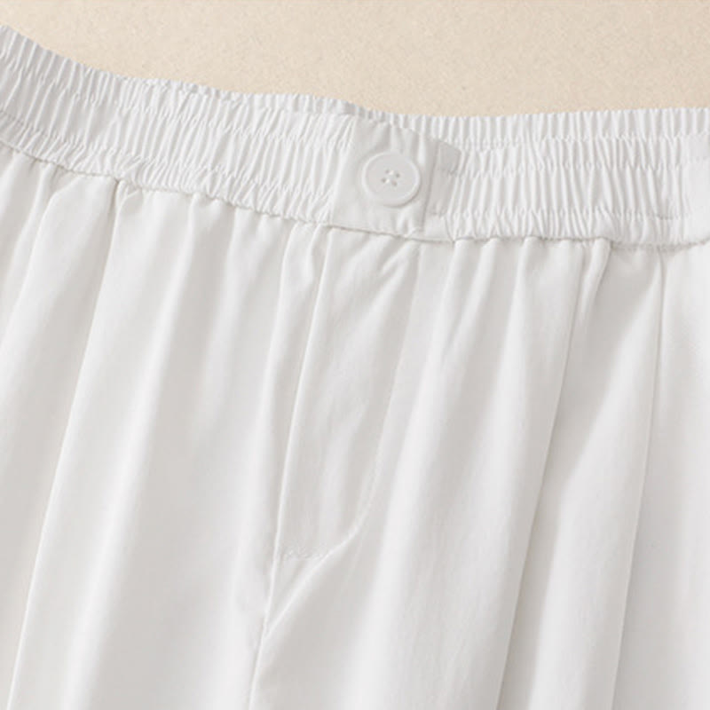 Buddha Stones Summer Button Ruffled Ankle-Length Women's Pants With Pockets