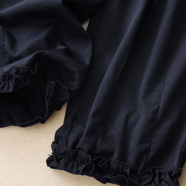 Buddha Stones Summer Button Ruffled Ankle-Length Women's Pants With Pockets