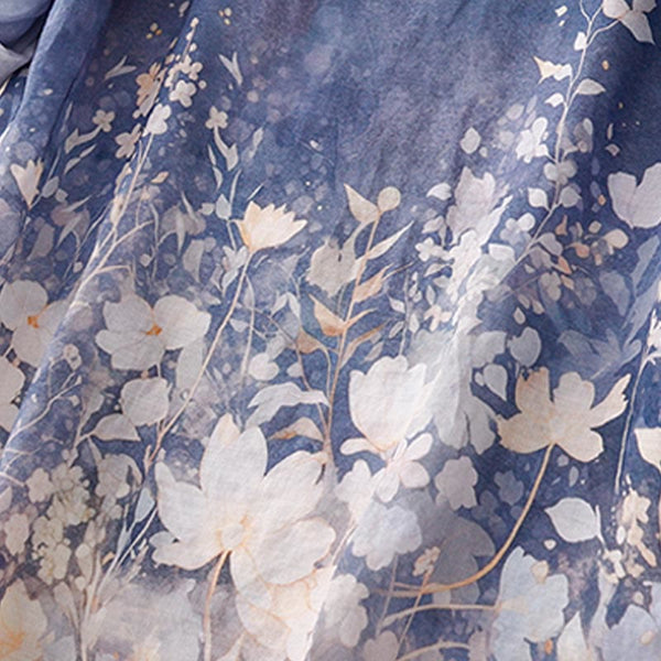 Buddha Stones White Flowers Crew Neck Cotton Half Sleeve Women's Shirt