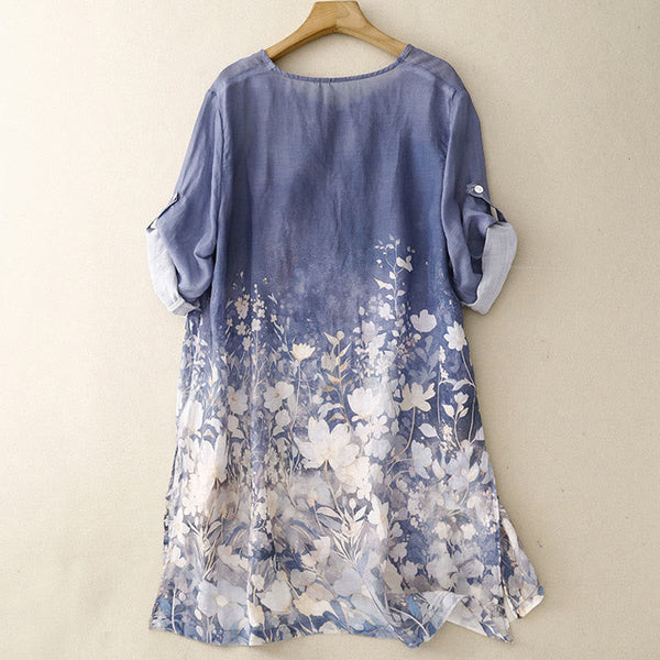 Buddha Stones White Flowers Crew Neck Cotton Half Sleeve Women's Shirt