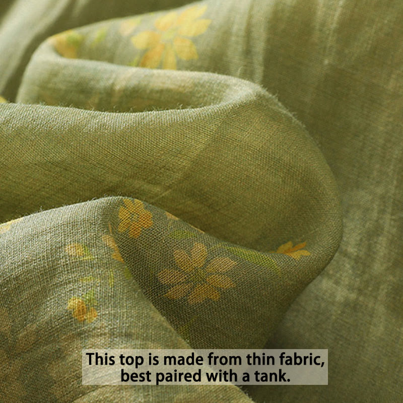 Buddha Stones Small Yellow Flower Leaves Buttons Short Sleeve Women's Shirt