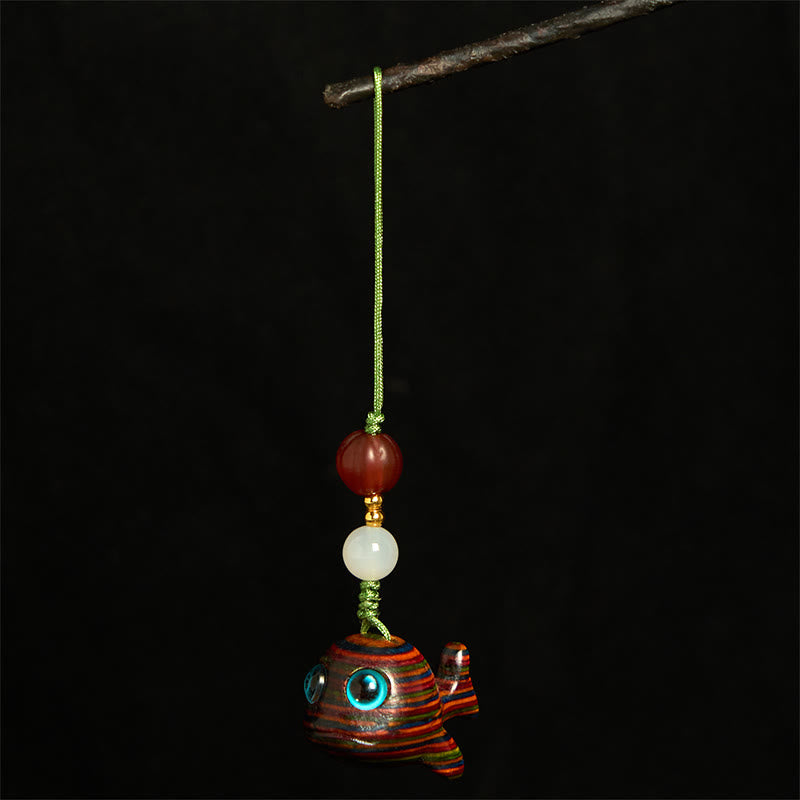 Buddha Stones Rainbow Eucalyptus Dolphin Carved Positive Key Chain Phone Hanging Decoration