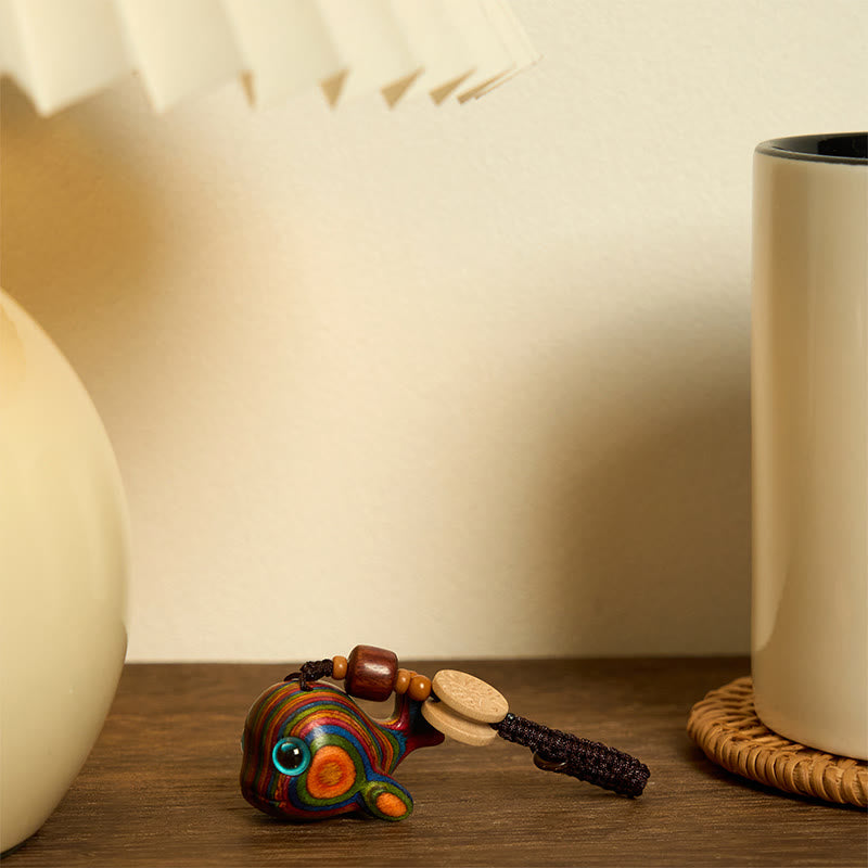 Buddha Stones Rainbow Eucalyptus Dolphin Carved Positive Key Chain Phone Hanging Decoration