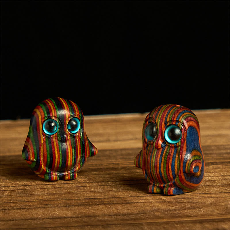 FREE Today: Positive and Creativity 2Pcs Mini Rainbow Eucalyptus Penguin Carved Decoration