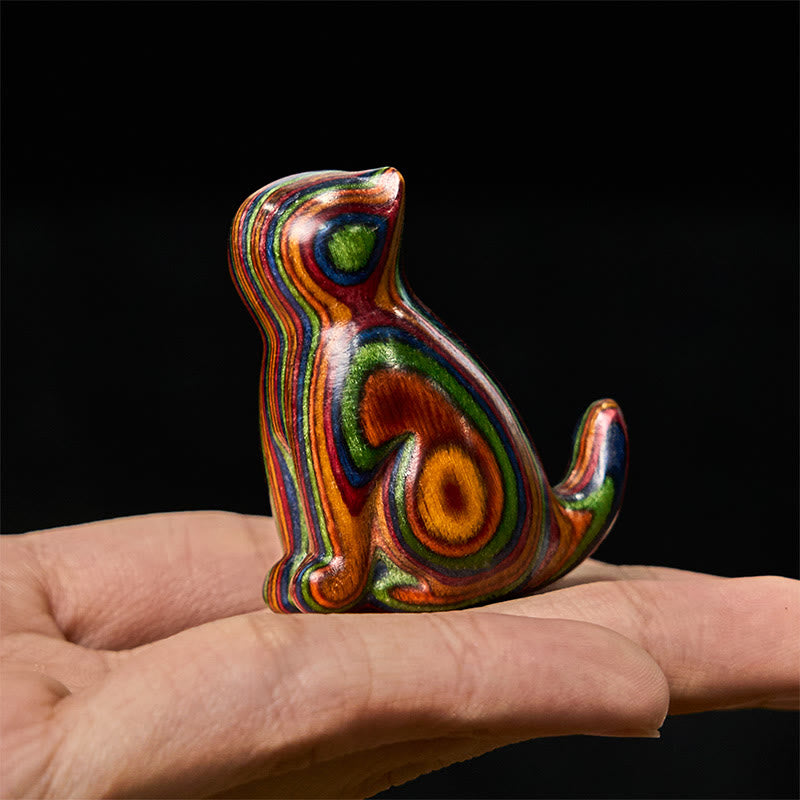 FREE Today: Creativity and Reduce Stress 2Pcs Mini Rainbow Eucalyptus Sitting Cat Carved Decoration