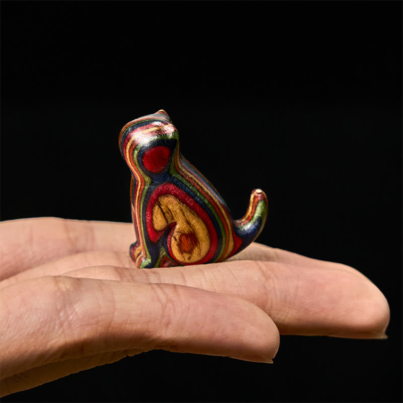 FREE Today: Creativity and Reduce Stress 2Pcs Mini Rainbow Eucalyptus Sitting Cat Carved Decoration