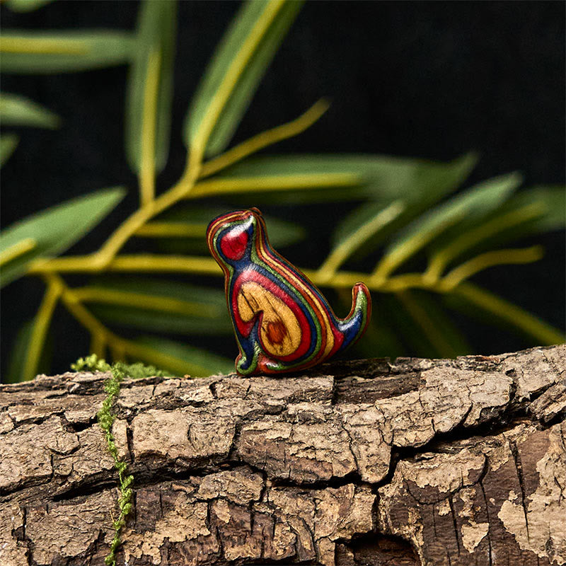 Buddha Stones 2Pcs Mini Rainbow Eucalyptus Sitting Cat Carved Reduce Stress Decoration