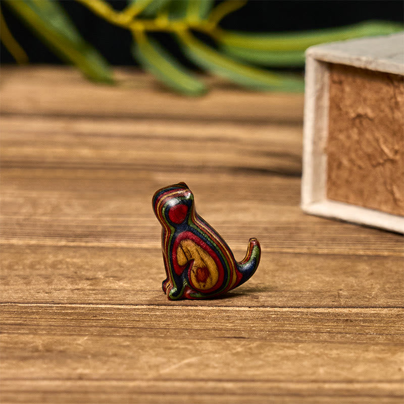 FREE Today: Creativity and Reduce Stress 2Pcs Mini Rainbow Eucalyptus Sitting Cat Carved Decoration
