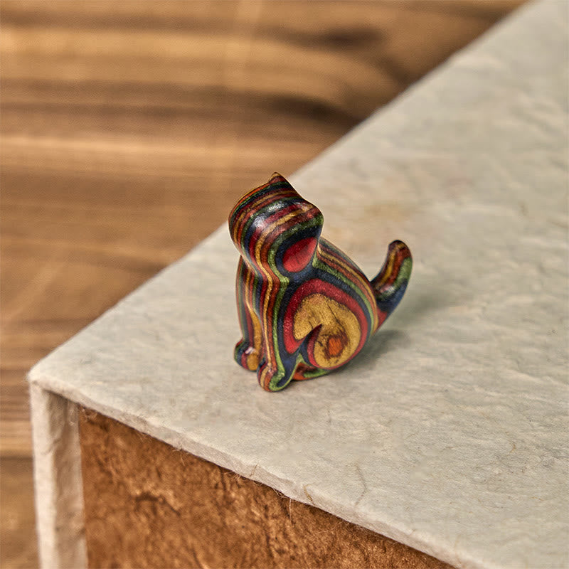 FREE Today: Creativity and Reduce Stress 2Pcs Mini Rainbow Eucalyptus Sitting Cat Carved Decoration