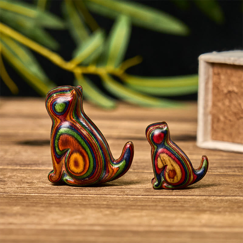 FREE Today: Creativity and Reduce Stress 2Pcs Mini Rainbow Eucalyptus Sitting Cat Carved Decoration