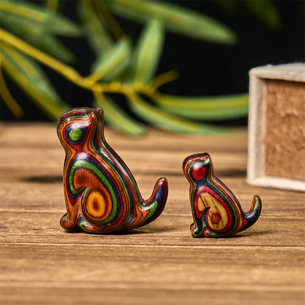 FREE Today: Creativity and Reduce Stress 2Pcs Mini Rainbow Eucalyptus Sitting Cat Carved Decoration