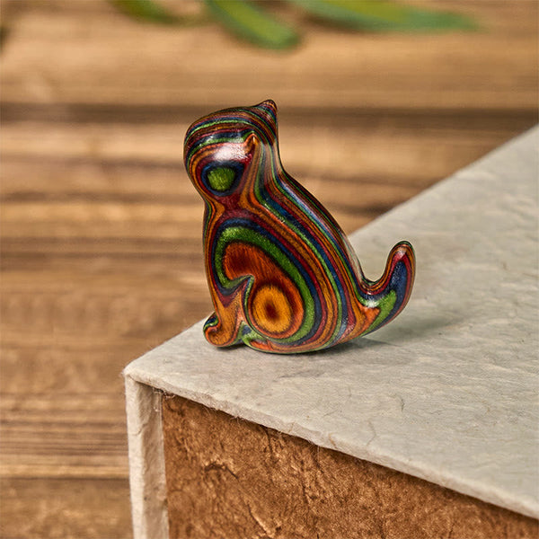 Buddha Stones 2Pcs Mini Rainbow Eucalyptus Sitting Cat Carved Reduce Stress Decoration