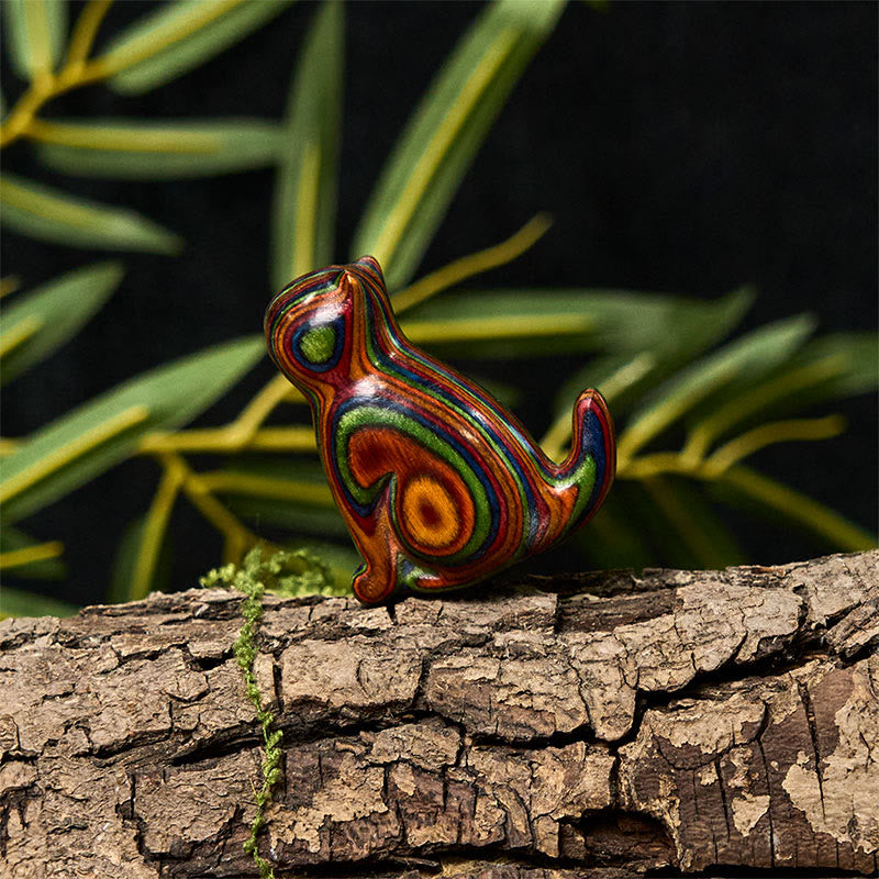 FREE Today: Creativity and Reduce Stress 2Pcs Mini Rainbow Eucalyptus Sitting Cat Carved Decoration