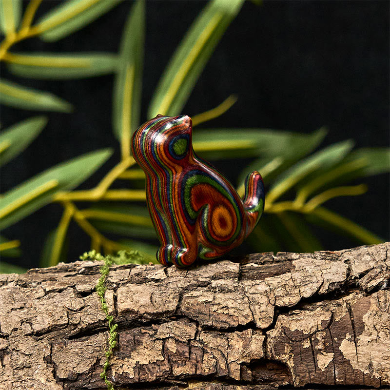 FREE Today: Creativity and Reduce Stress 2Pcs Mini Rainbow Eucalyptus Sitting Cat Carved Decoration