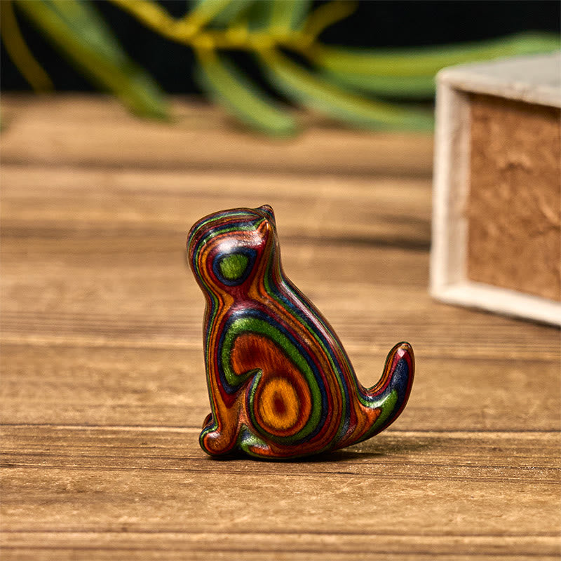 FREE Today: Creativity and Reduce Stress 2Pcs Mini Rainbow Eucalyptus Sitting Cat Carved Decoration