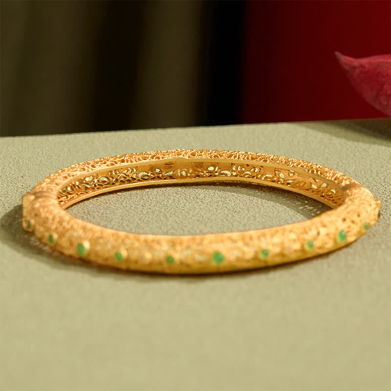 FREE Today: Wealth and Healing Hollow Filigree Design Copper Plated Gold Bracelet Bangle