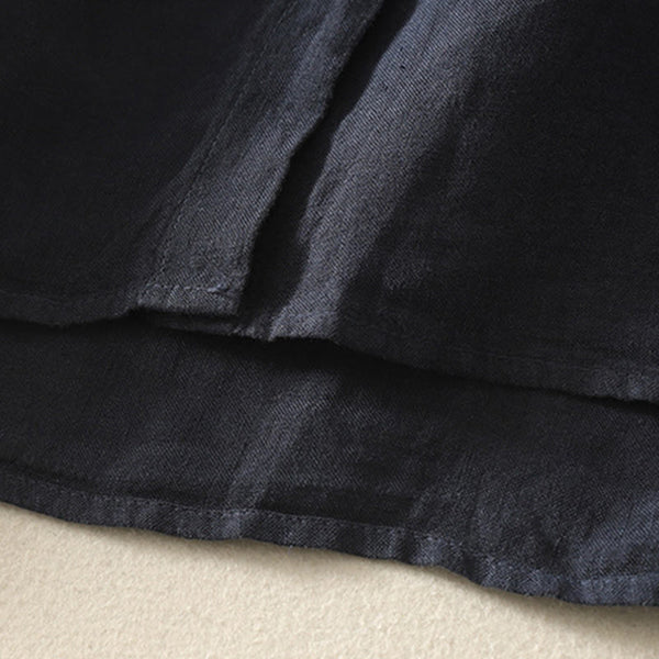 Buddha Stones Summer Plain Red Buttons Short Sleeve Women's Cotton Linen Shirt