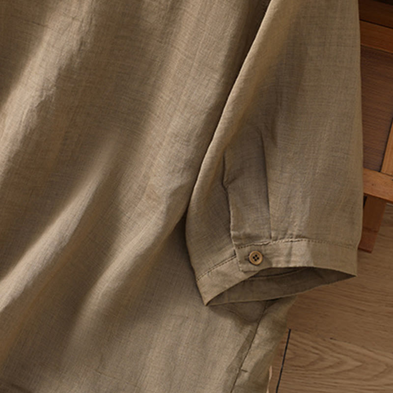 Buddha Stones Vintage Three Quarter Sleeve Cotton Linen Women's Shirt With Pockets