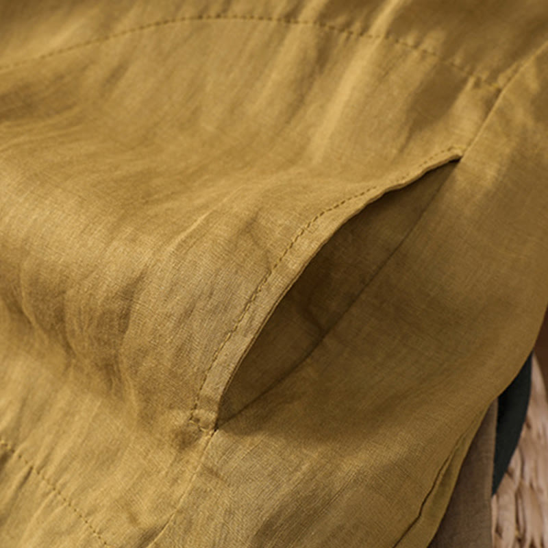 Buddha Stones Vintage Three Quarter Sleeve Cotton Linen Women's Shirt With Pockets