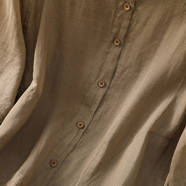 Buddha Stones Vintage Three Quarter Sleeve Cotton Linen Women's Shirt With Pockets
