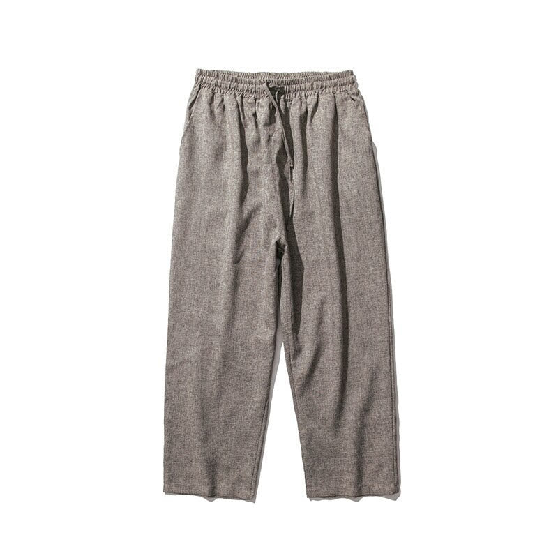 Buddha Stones Summer Plain Men's 7-8 Length Cotton Linen Pants With Pockets