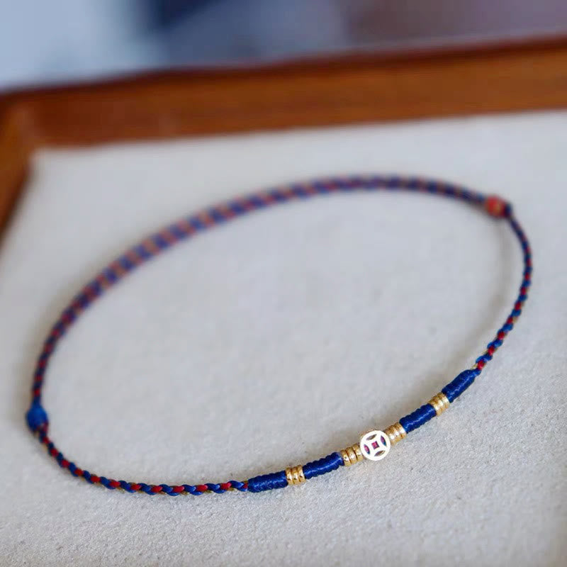 Buddha Stones Handmade Braided Red String Copper Coins Luck Bracelet