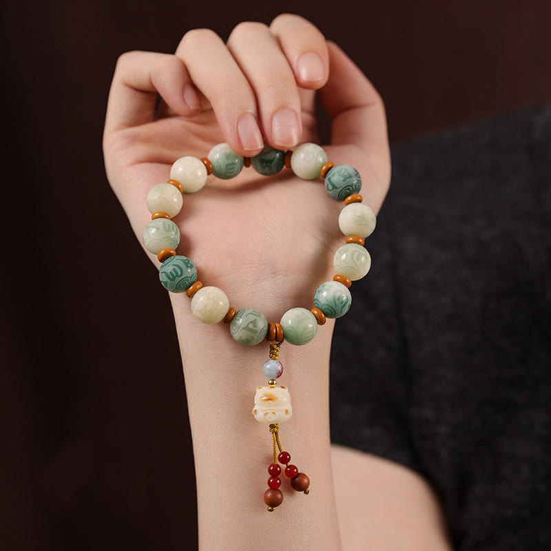Buddha Stones Gradient Bodhi Seed Om Mani Padme Hum Carved Zakiram Peace Bracelet