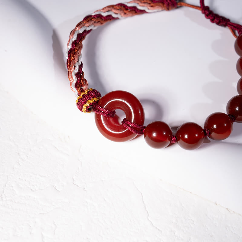 Buddha Stones Natural Red Agate Peace Buckle Logical Thinking Red Rope Bracelet