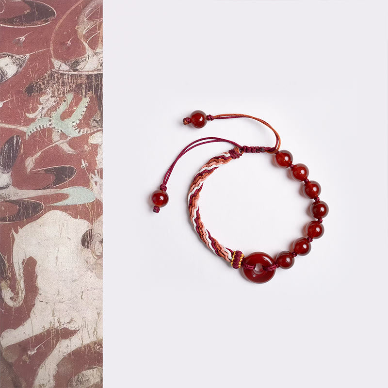 Buddha Stones Natural Red Agate Peace Buckle Logical Thinking Red Rope Bracelet