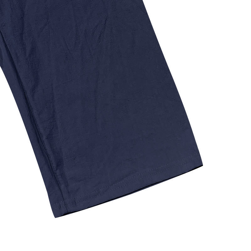 Buddha Stones Solid Color Buttons Drawstring Men's Cotton Pants With Pockets