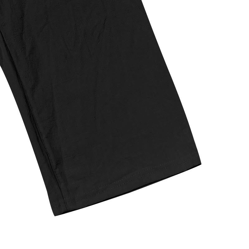 Buddha Stones Solid Color Buttons Drawstring Men's Cotton Pants With Pockets