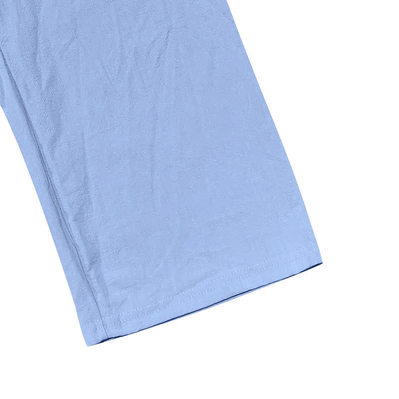 Buddha Stones Solid Color Buttons Drawstring Men's Cotton Pants With Pockets