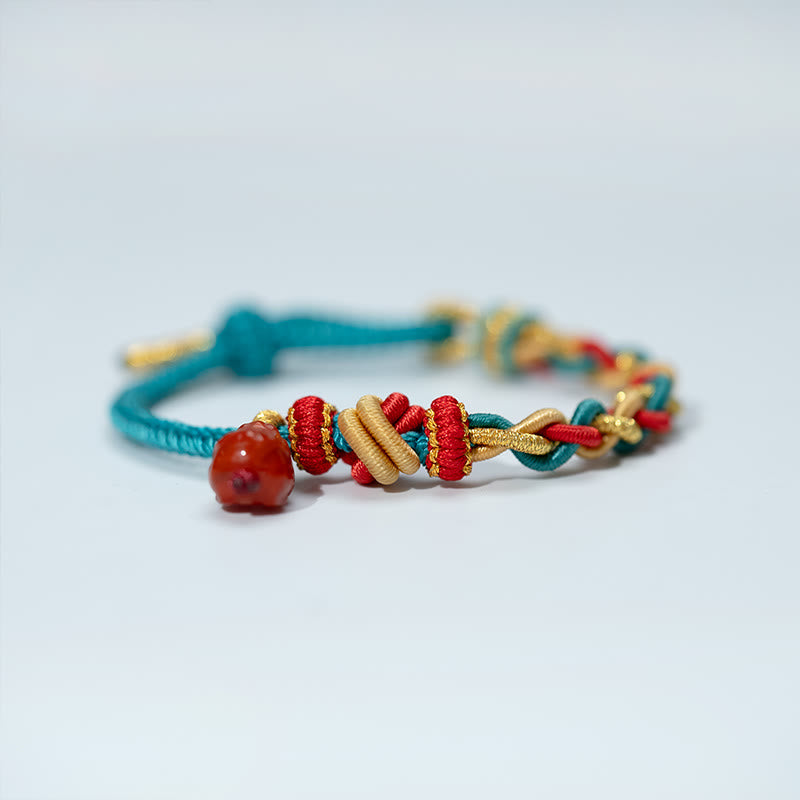 Buddha Stones Natural Red Agate Pixiu Confidence Four-strand Braid Rope Bracelet