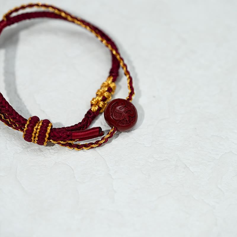 Buddha Stones Peach Blossom Knot Cinnabar Beads Eight-strand Braid Blessing Bracelet